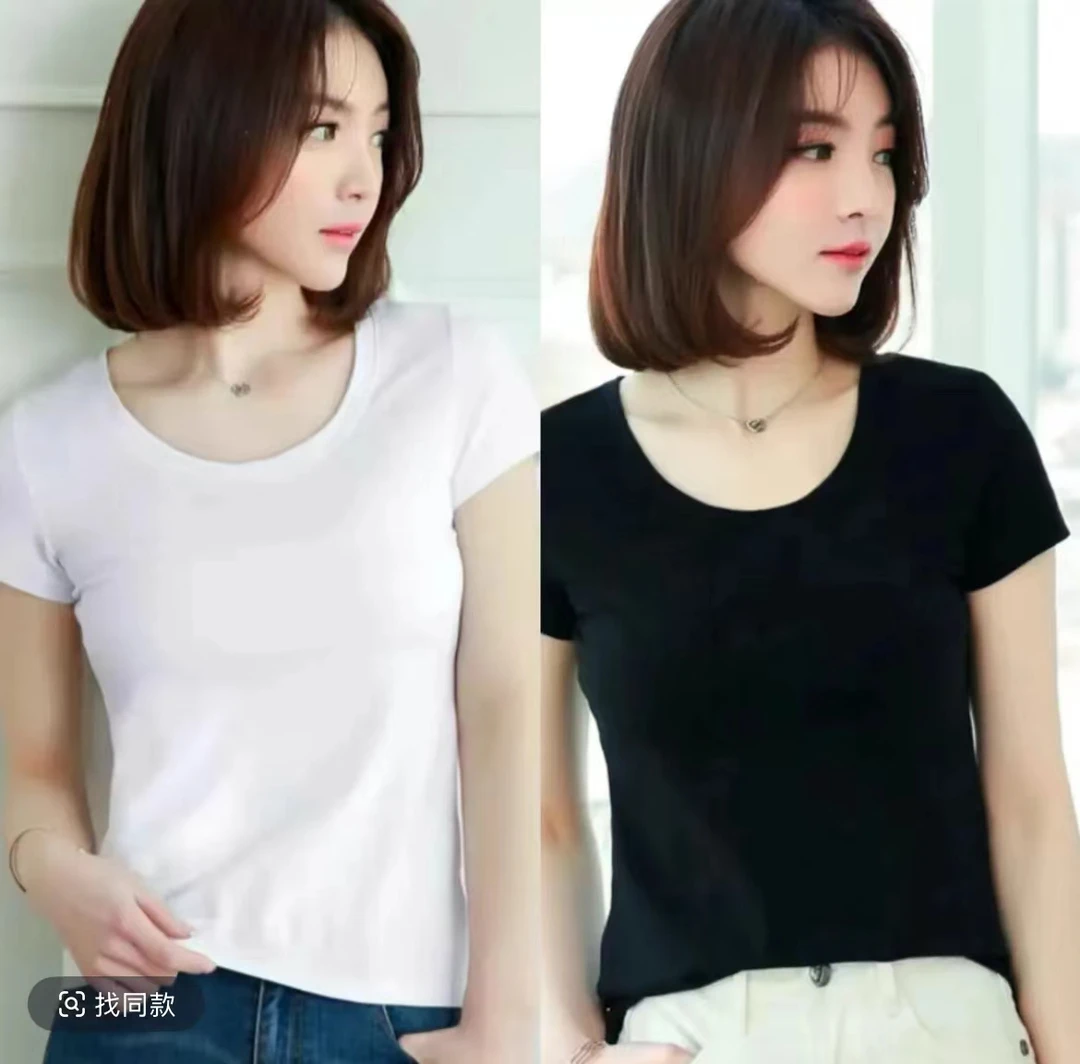 2025新款显瘦短袖百搭修身U领圆领纯色T恤半袖