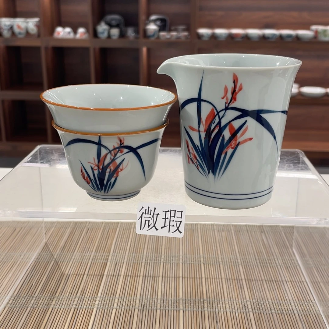 釉下手绘茶具微瑕