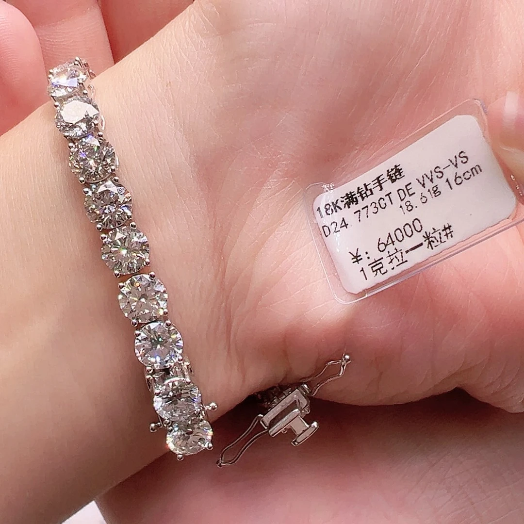 实验室培育钻石套链18K金镶嵌单颗一克拉，网球款手链