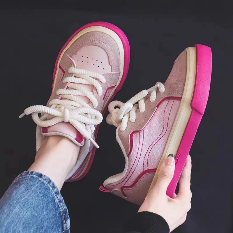 H1075 粉色 新款学生多巴胺厚底板鞋女休闲百搭小众可爱潮鞋