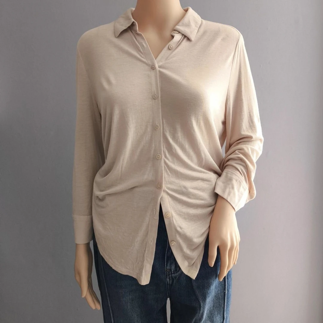 薄款麻料轻职风常规款夏季衬衫宽松纯色长袖衬衣百搭