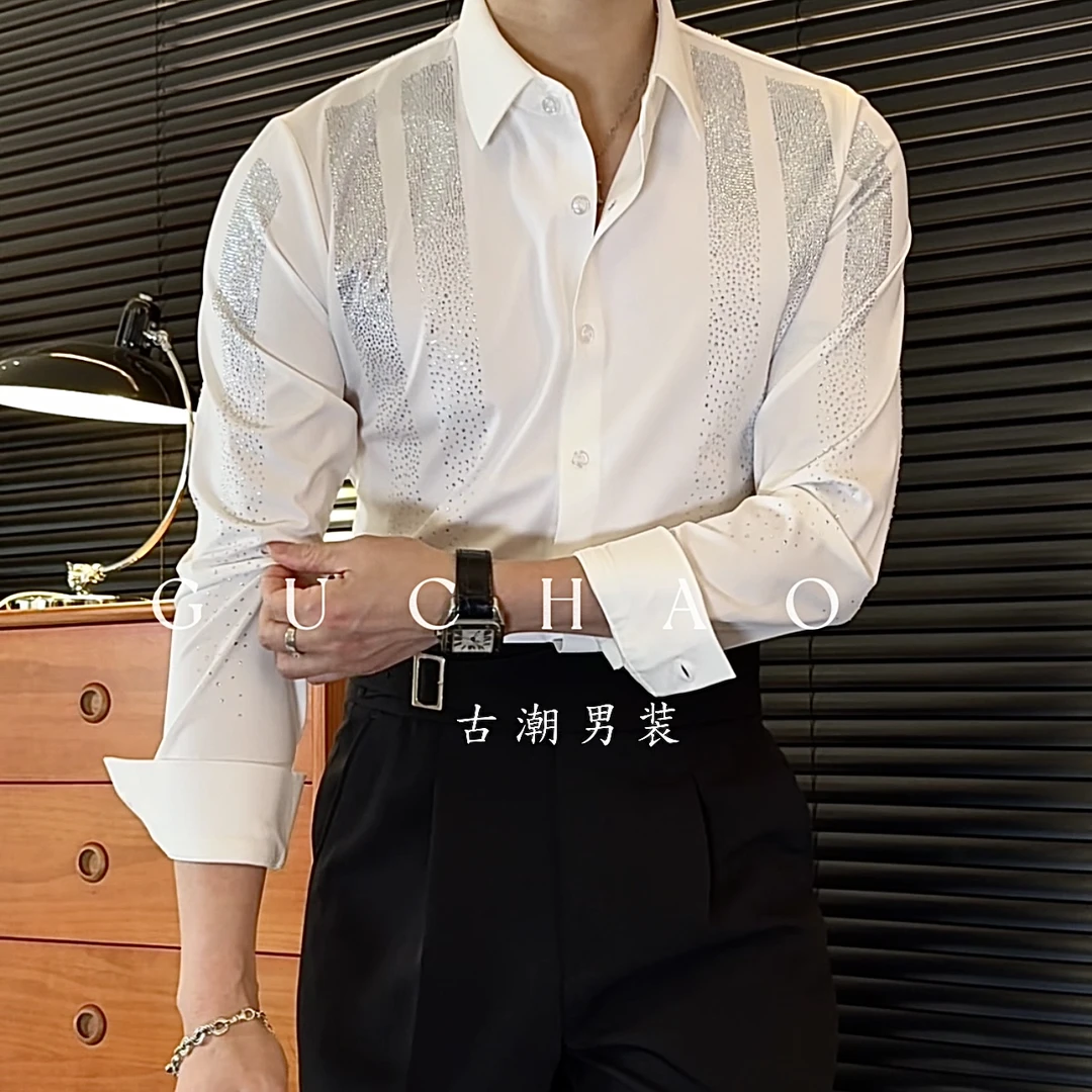 【Gc-古潮】-上新-男士重工烫钻弹力轻奢潮流抗皱修身衬衫