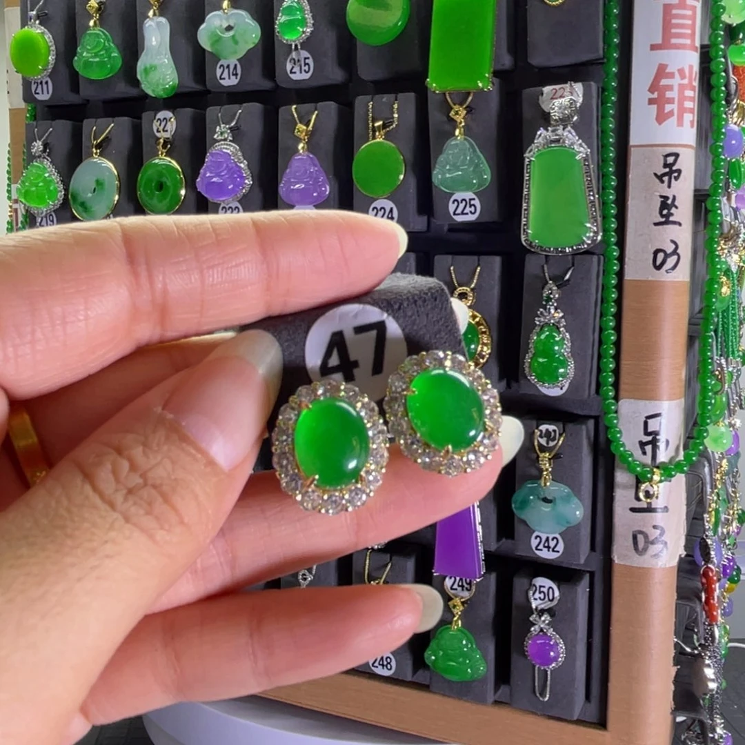 银S925镶嵌翡翠耳饰47