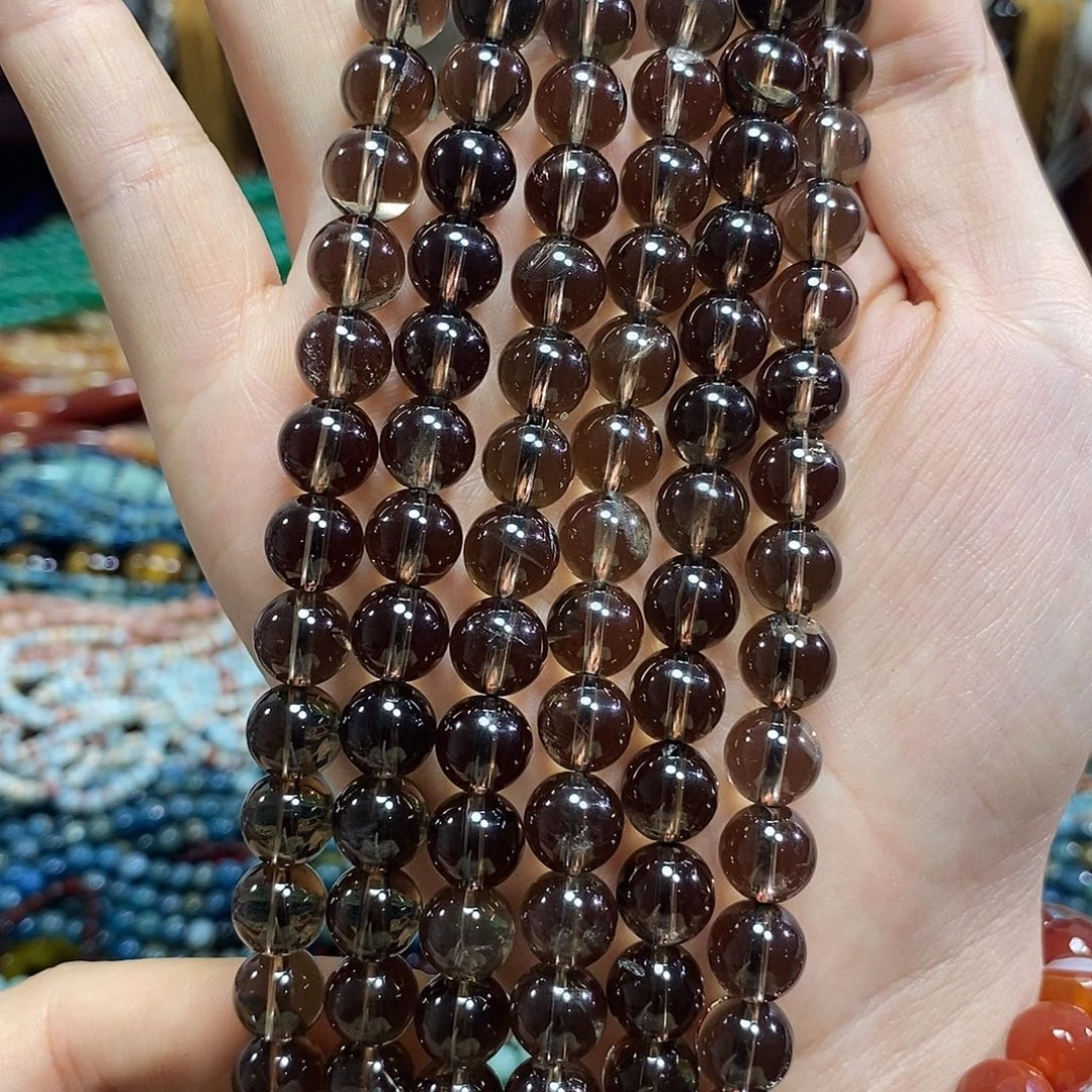 玛瑙/玉髓未镶嵌珠宝半成品天然茶晶一条卡9mm