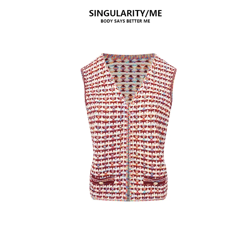 Singularity Me 七彩交织幻彩小香马甲夏季无袖坎肩上衣 4A 3083