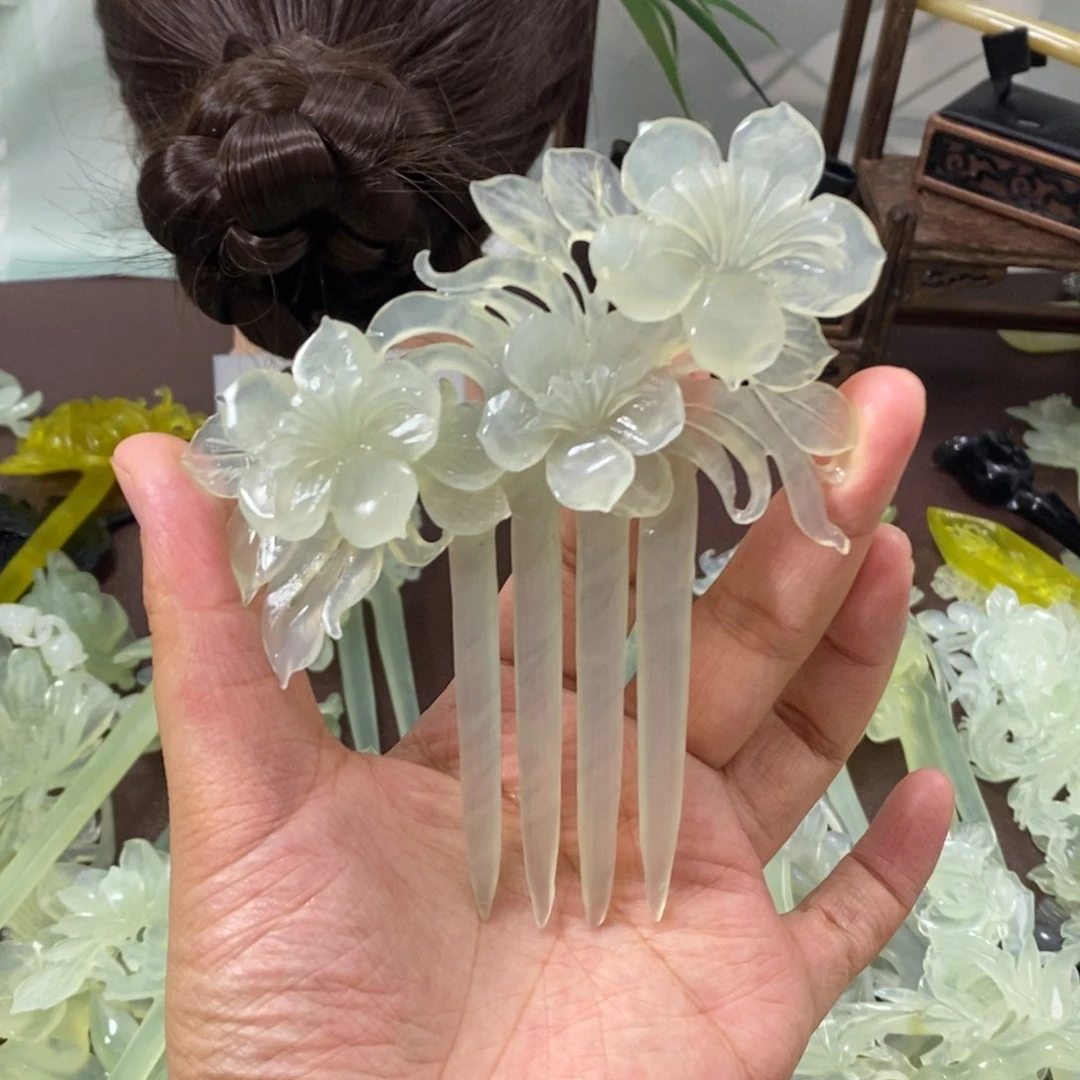 蛇纹石玉未镶嵌发簪7**紫