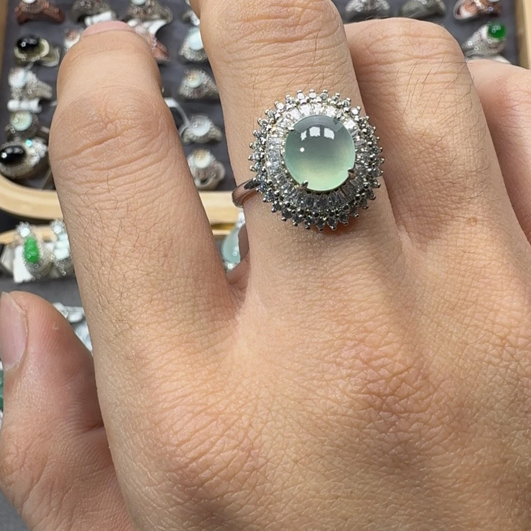 翡翠银S925镶嵌戒指天然缅甸翡翠A货