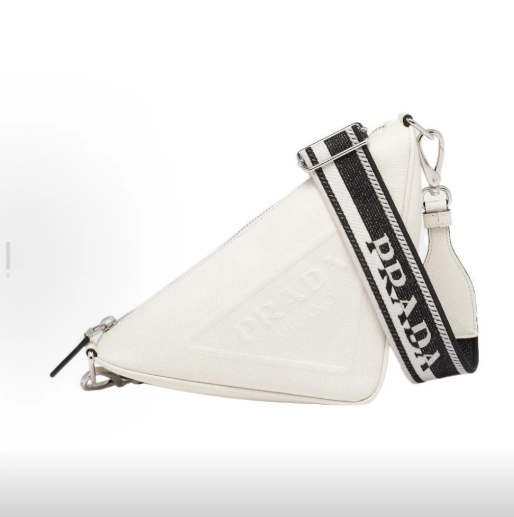 99新 Prada/普拉达 【TVB识货】Triangle Saffiano 刺绣织带三角包