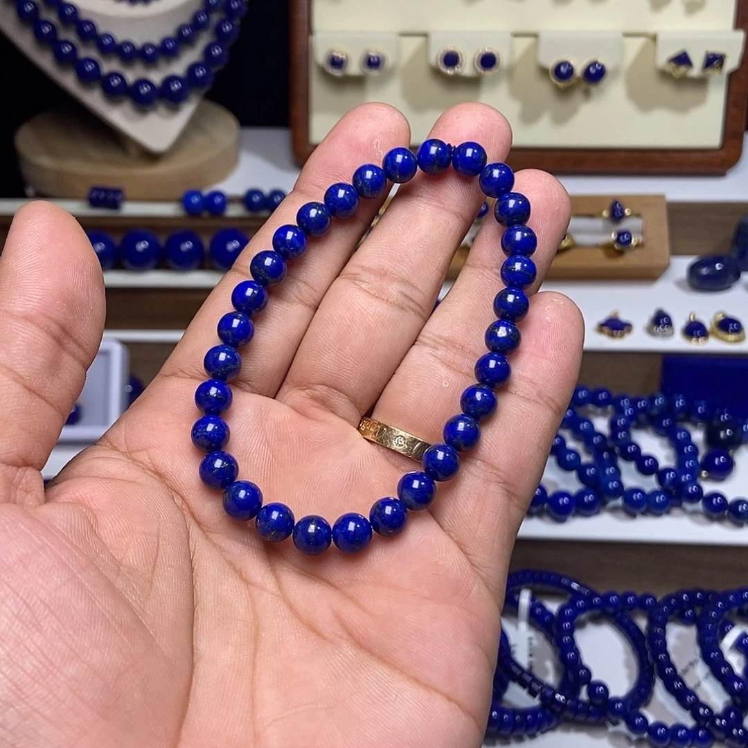 青金石未镶嵌高品 多金 手串6.6+