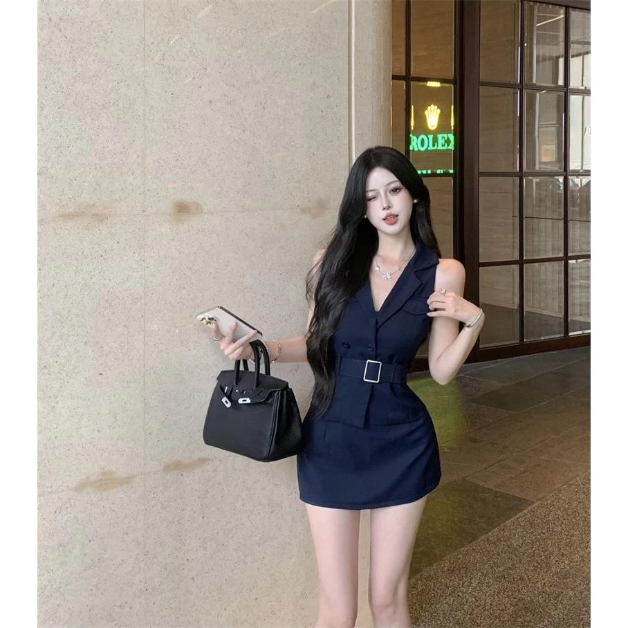 御姐高级感套装气质v领无袖马甲背心女夏季包臀半身裙时尚两件套