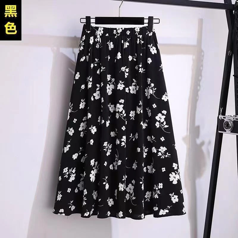 半身裙女夏季松紧新款小清新碎花显瘦a字中长款大摆裙兰花印花裙