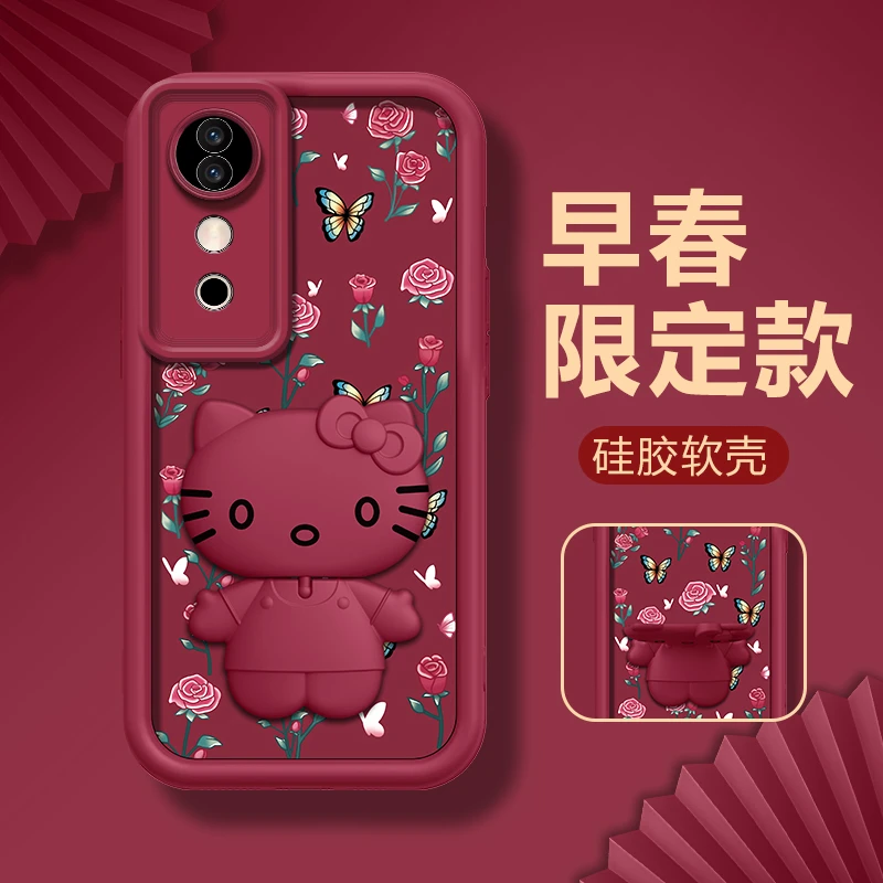 适用【vivos19pro】早春花开蝴蝶限定新款猫支架手机壳创意防摔女款