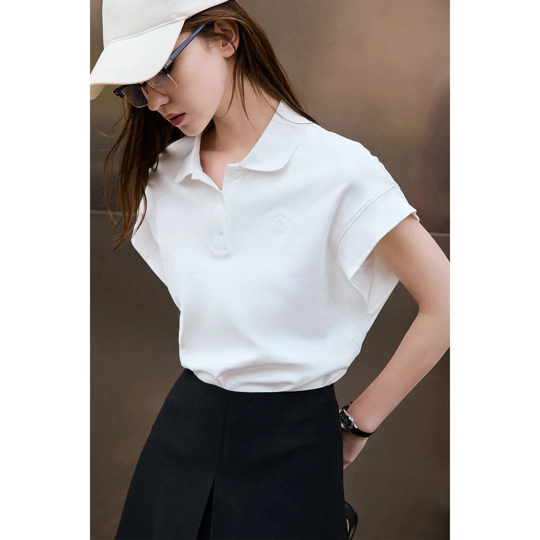 [纯棉透气]navigare意大利小帆船极简风黑白短袖POLO衫女短袖T恤