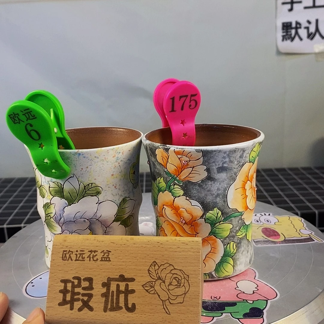 紫砂花盆红陶手绘花盆