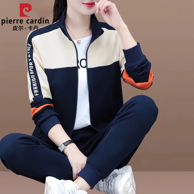 皮尔卡丹运动服套装女早春2025宽松大码休闲春季卫衣外套三件套