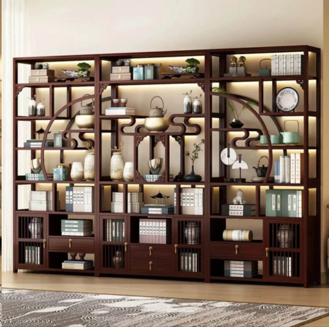 新中式置物架博古架大型落地架茶叶架收纳架茶酒室展示柜多宝阁
