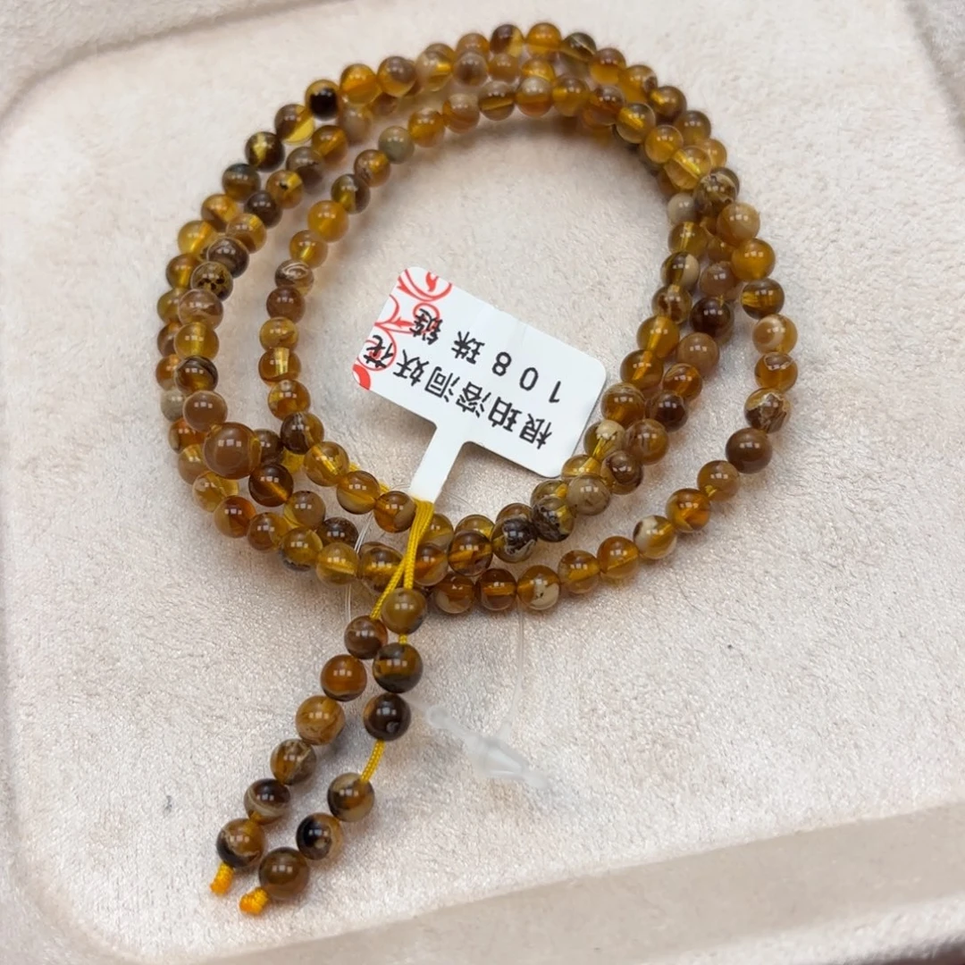琥珀未镶嵌手链根珀溶洞妖花108卡4
