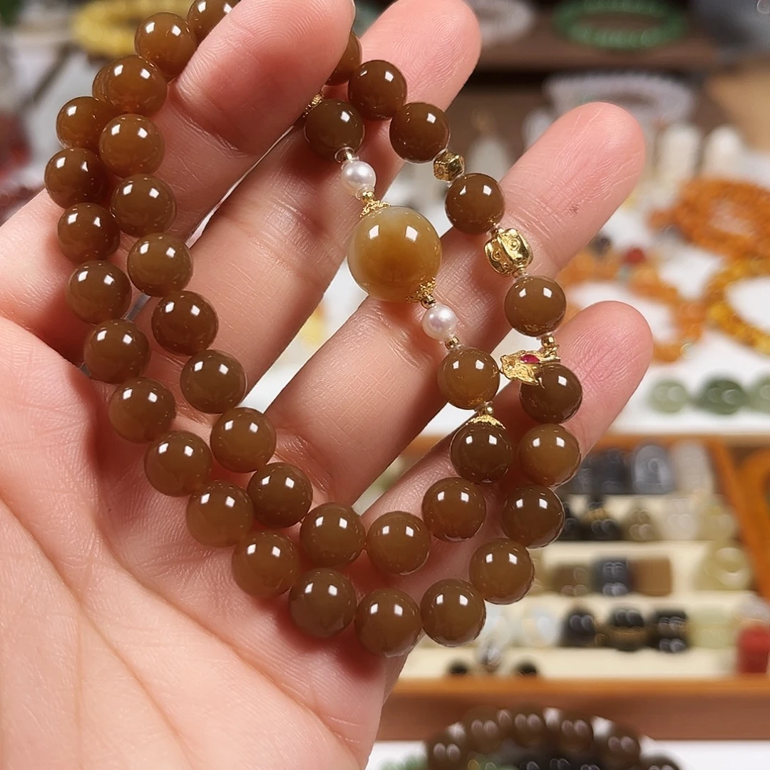 和田玉18K金镶嵌手链