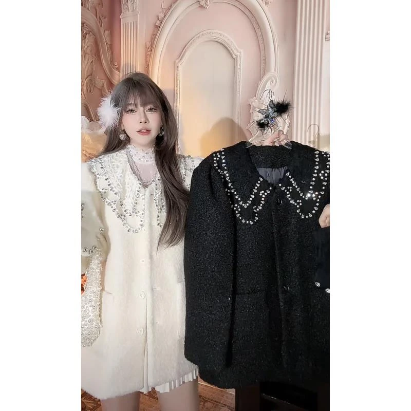 【崔】W0144秋冬新款名媛风蕾丝拼接外套法式气质百搭上衣