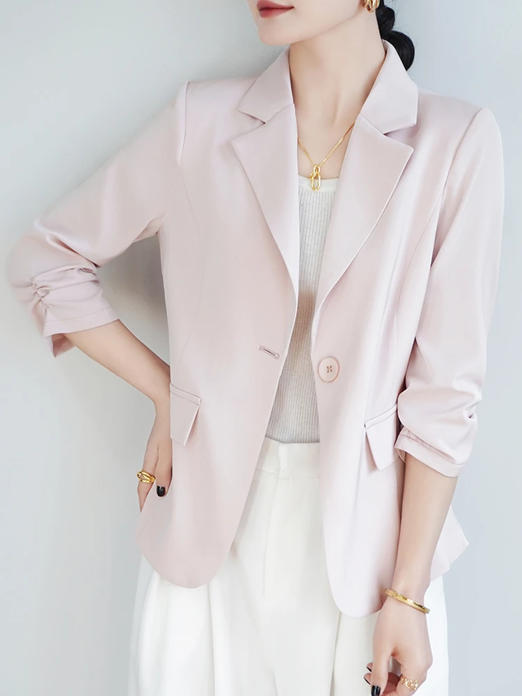 长袖西装领纯色夏季灰色西装外套韩版气质上衣夏季春秋小个子白色