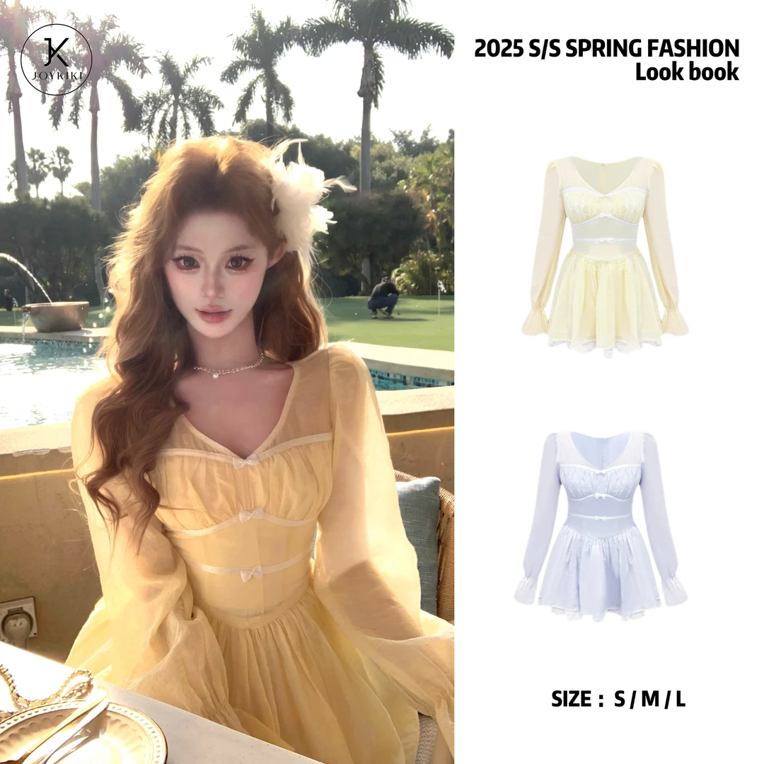 【JOYKIKI 清清!】【泡沫之夏】少女蕾丝拼接撞色蓬蓬连衣裙J25A092