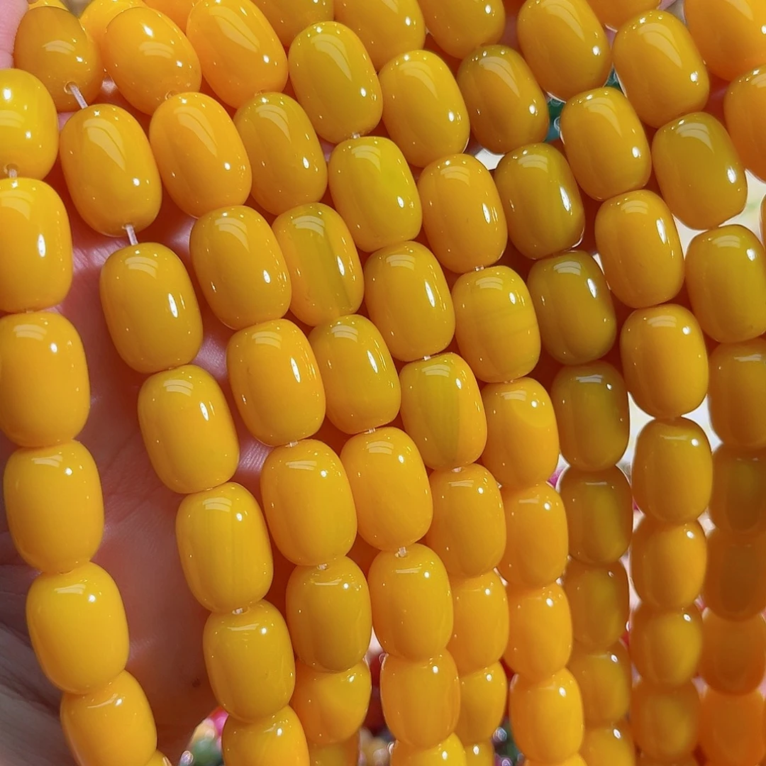 玛瑙/玉髓未镶嵌珠宝半成品A货满肉蜜蜡黄玛瑙桶珠12x17mm