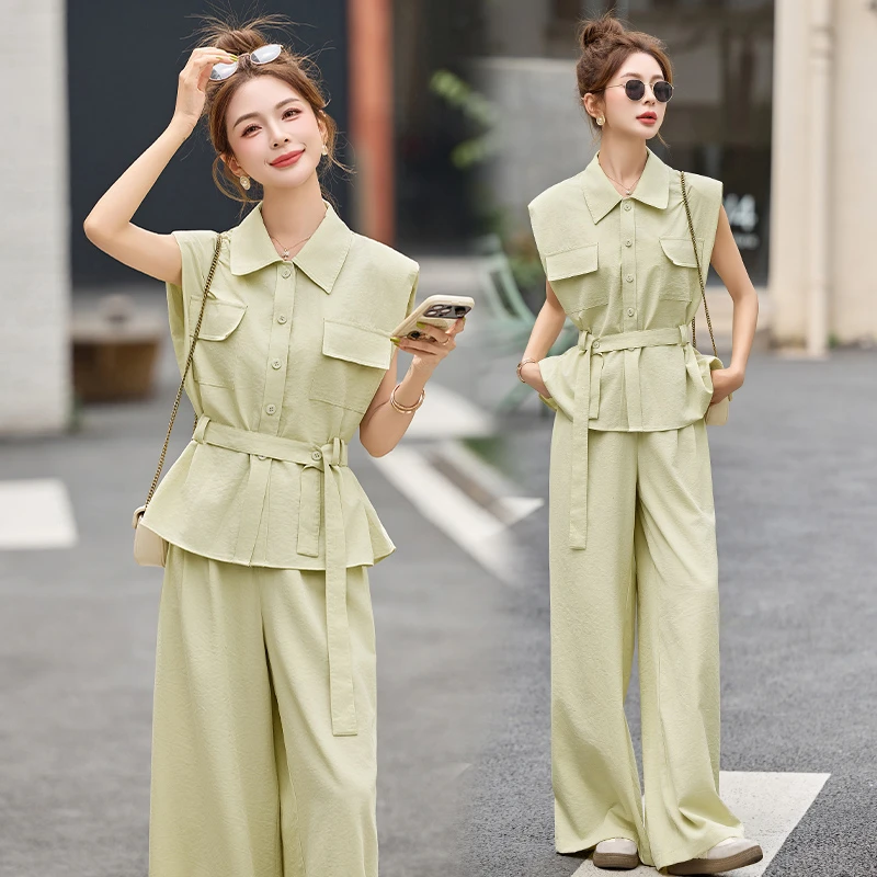 一生罗曼套装女无袖衬衫阔腿裤穿搭妈妈装40-50岁洋气时髦新款夏