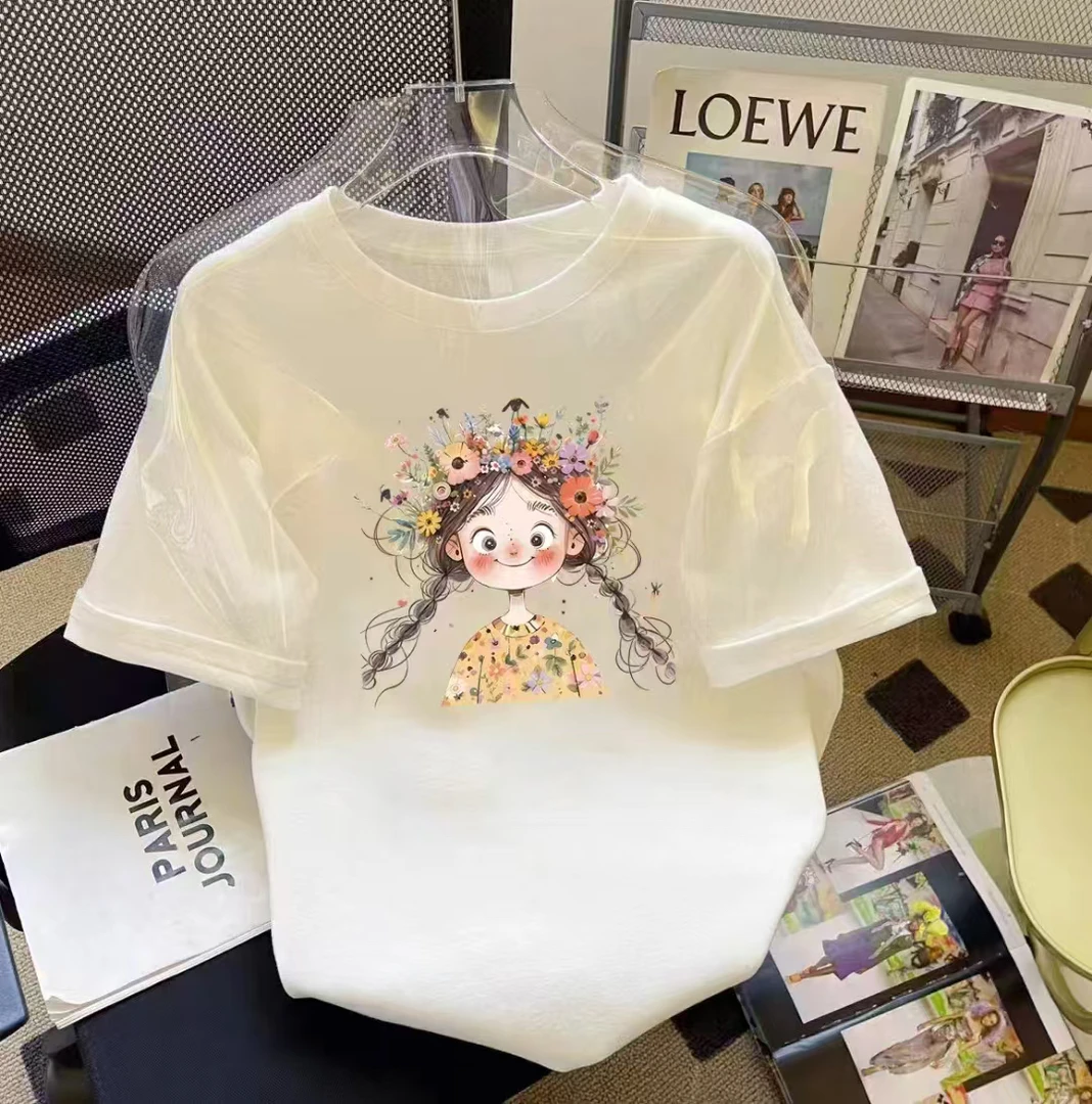 2025新款纯棉大码女装短袖T恤春夏季宽松显瘦印花衣服上衣百搭棉T