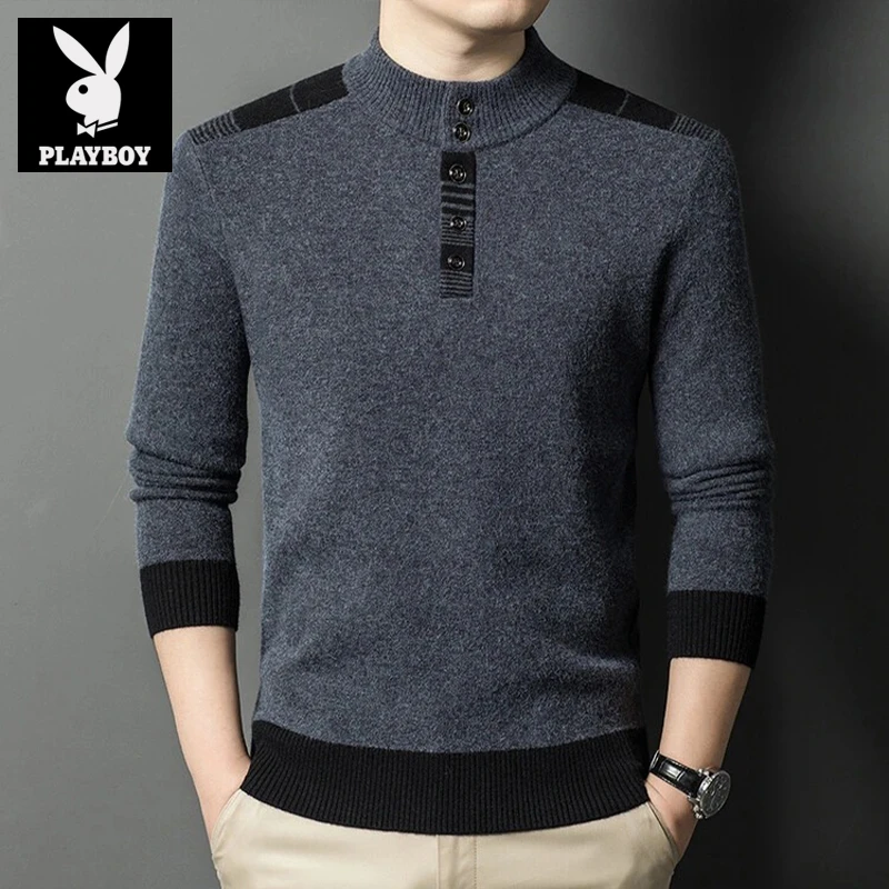 花花公子2025新款男士立领时尚针织衫高档卫衣打底衫秋冬加厚线衫