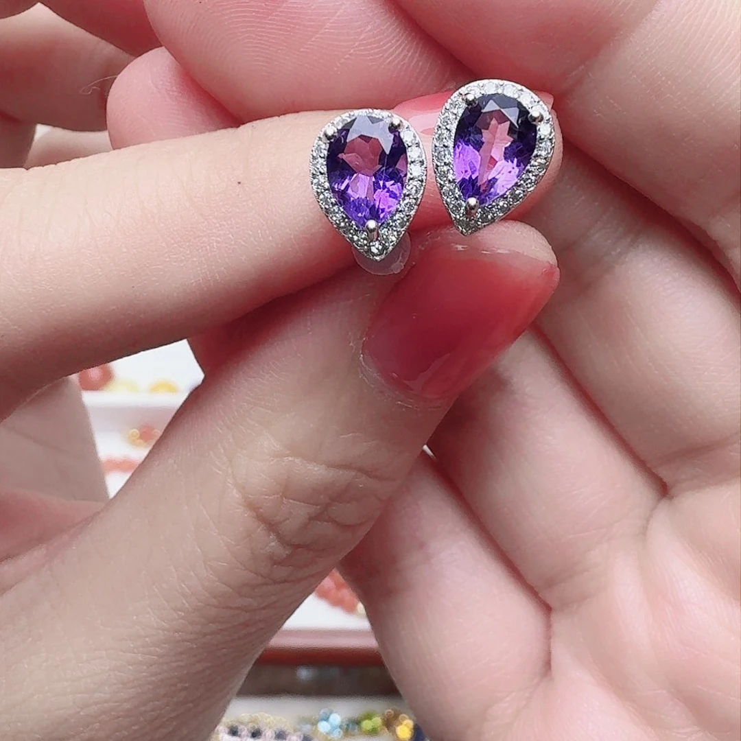 水晶耳饰银S925镶嵌耳钉