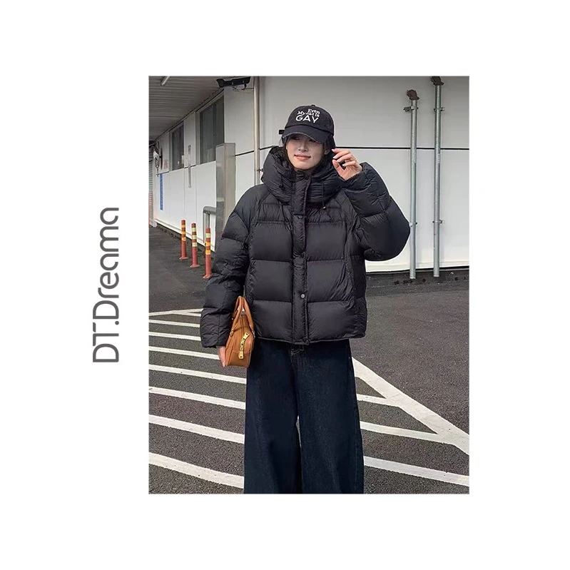 冬季休闲简约韩版连帽短款泡芙羽绒服女保暖小个子外套百搭宽松