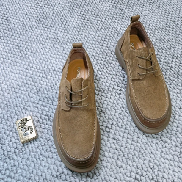 磨砂真皮牛皮透气休闲皮鞋男鞋加英伦复古休闲鞋春夏真皮男鞋