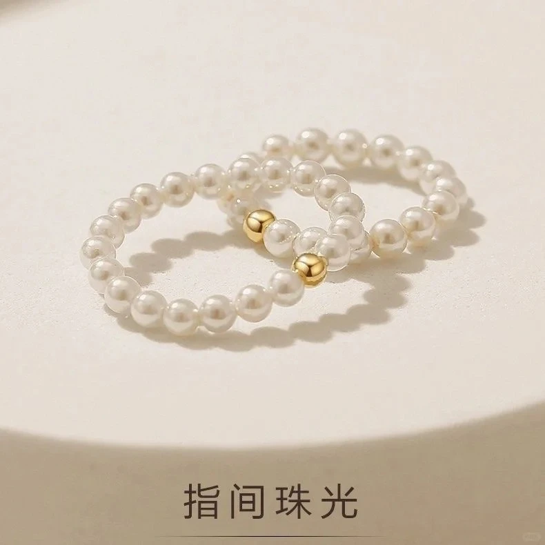 【冰雪系列】3-4mm小米珠戒指 正圆 极光 几乎无暇 时尚百搭经典