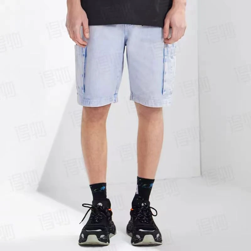 圈A街头水洗蓝色牛仔短裤 男女同款82520