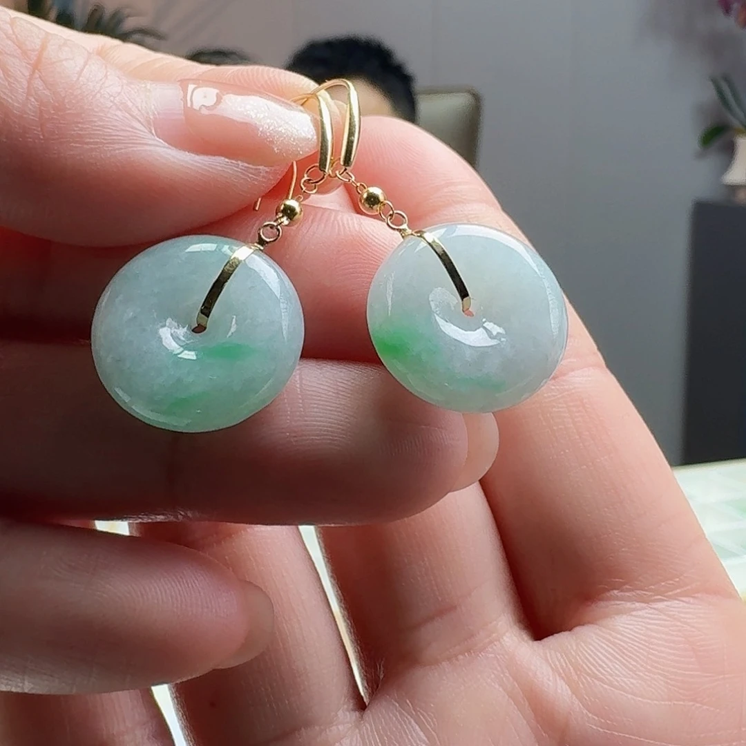 翡翠耳饰18K金镶嵌天然