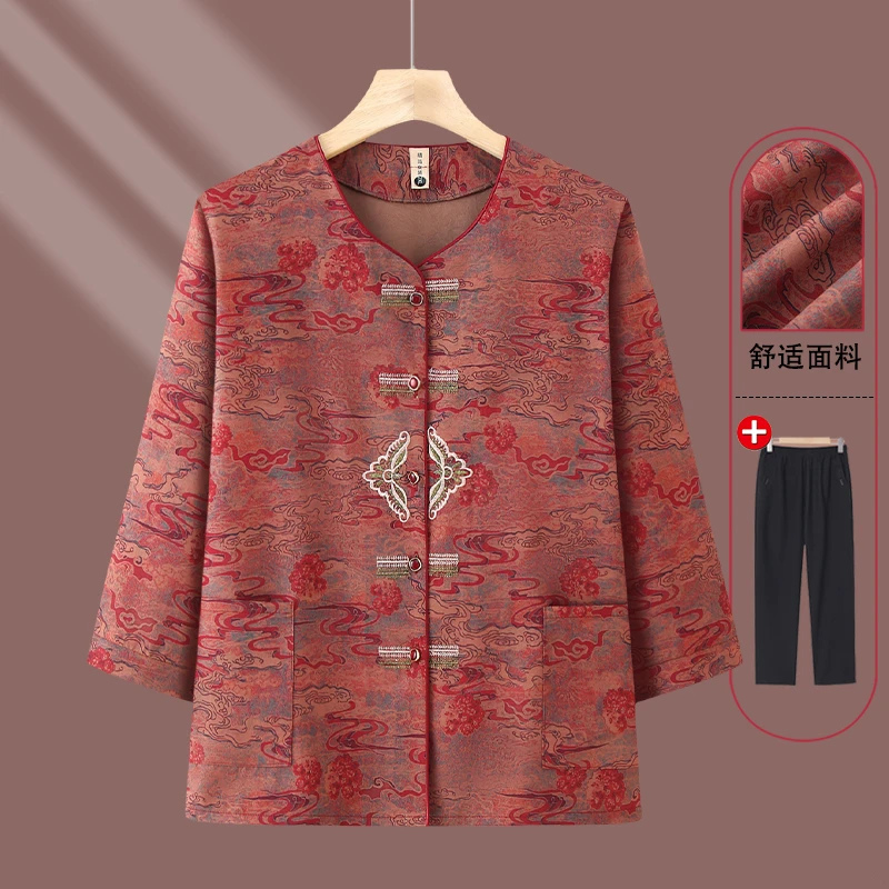 2025奶奶装夏装衬衫女洋气薄款老太太短袖褂子老年人衣服妈妈套装