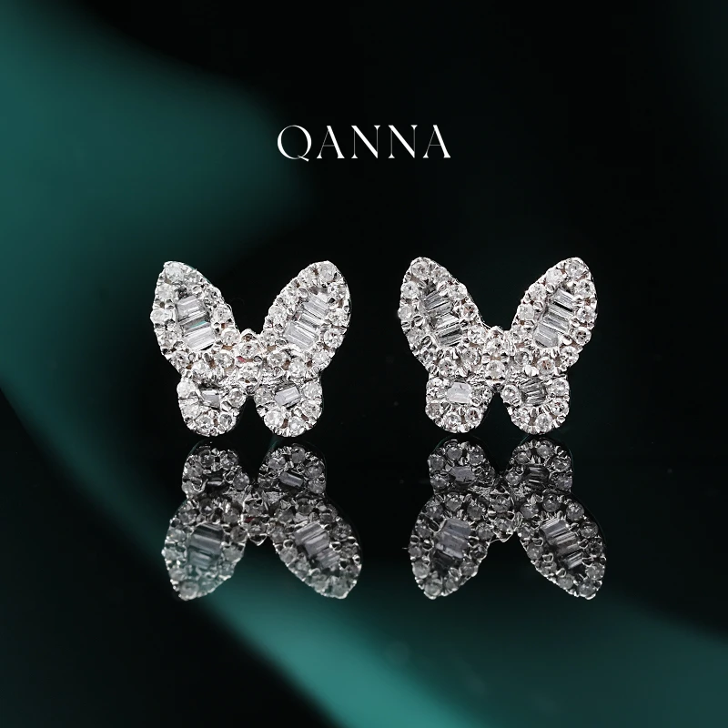 QANNA【30分 方钻蝴蝶耳钉】18K金通勤百搭款钻石耳钉AF