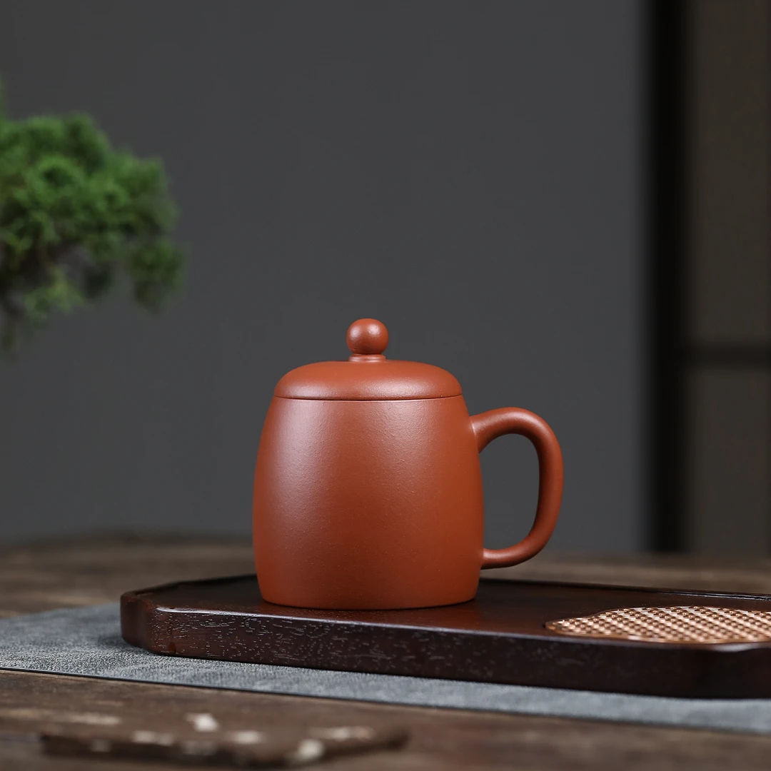 宜兴原矿紫砂红泥秦权盖杯