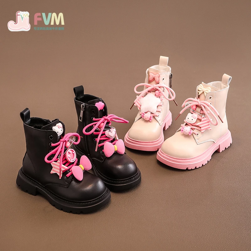 FVM女童鞋儿童马丁短靴子2025秋冬新款冬季宝宝公主加绒皮靴洋气