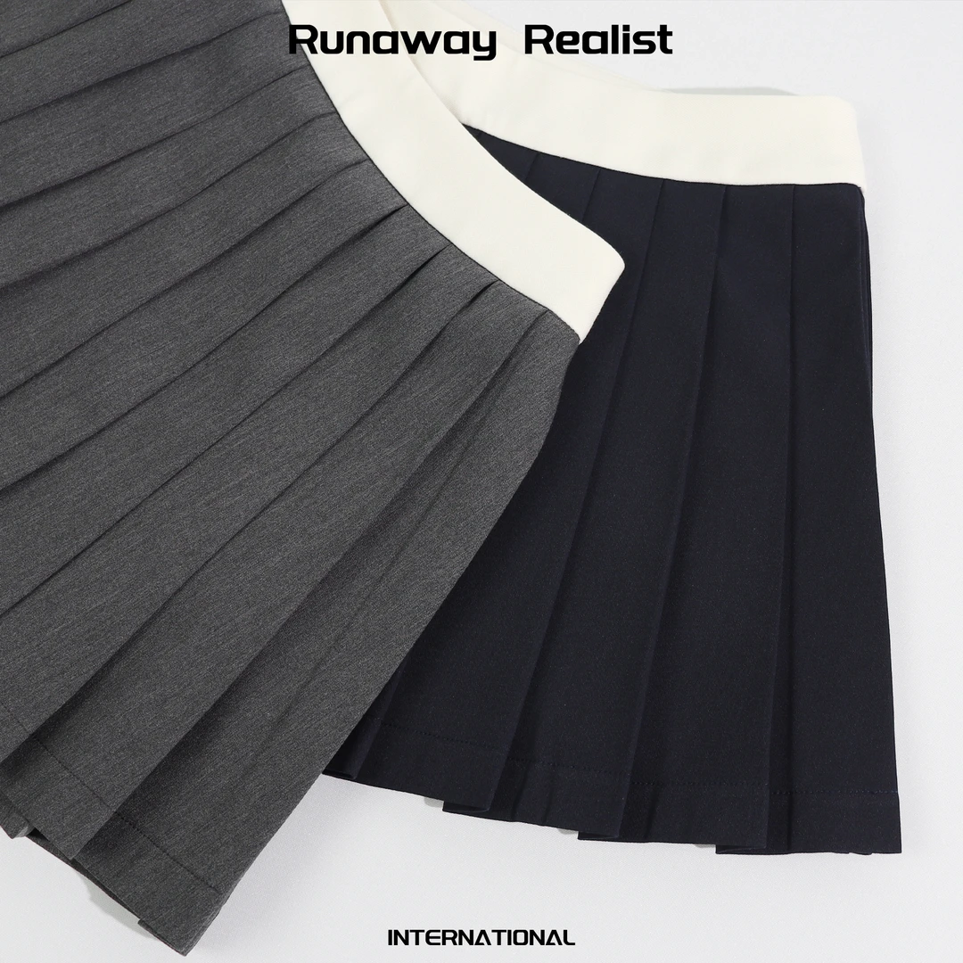 【RUNAWAY REALIST】春款腰部撞色减龄百褶裙 Q175