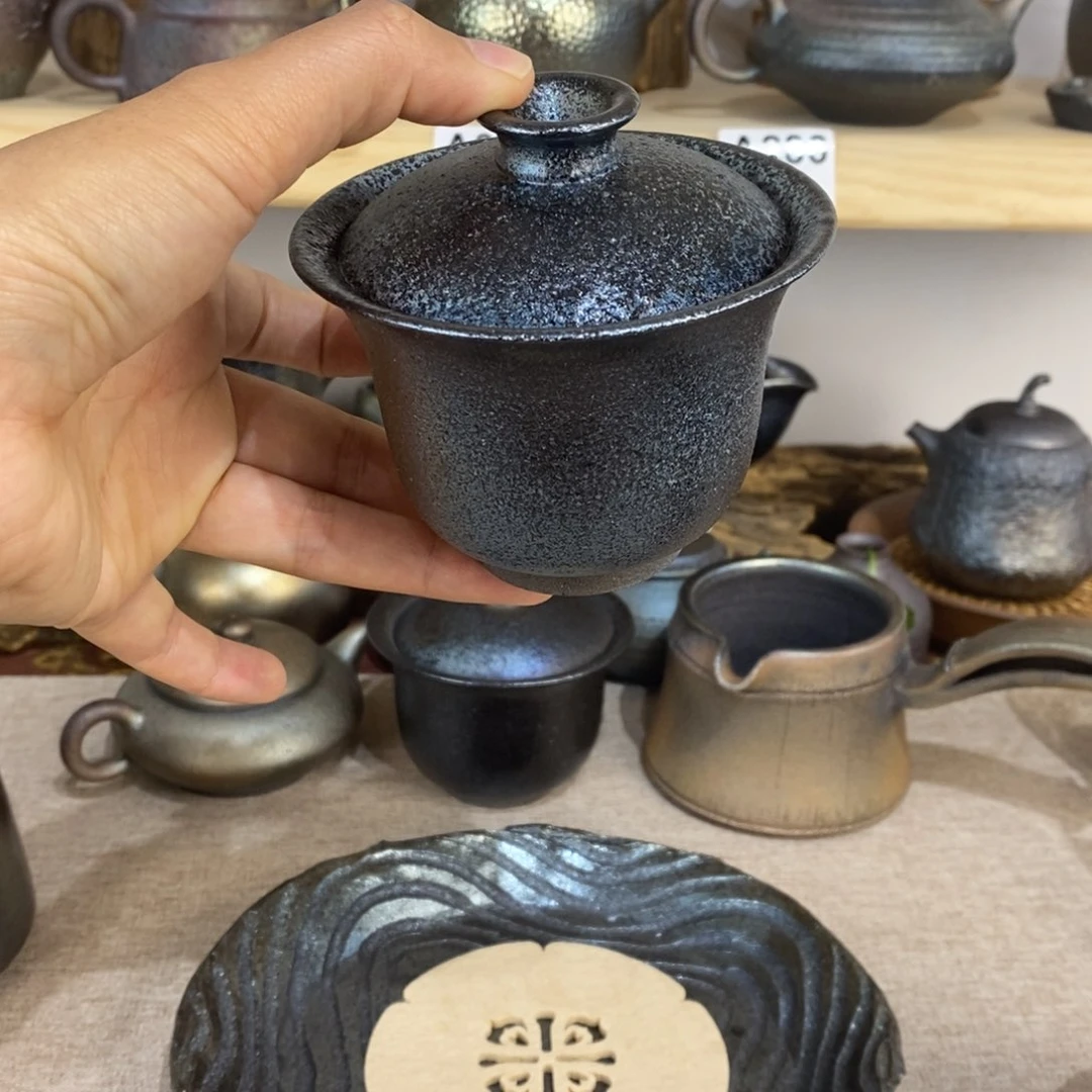 建水紫陶柴烧盖碗