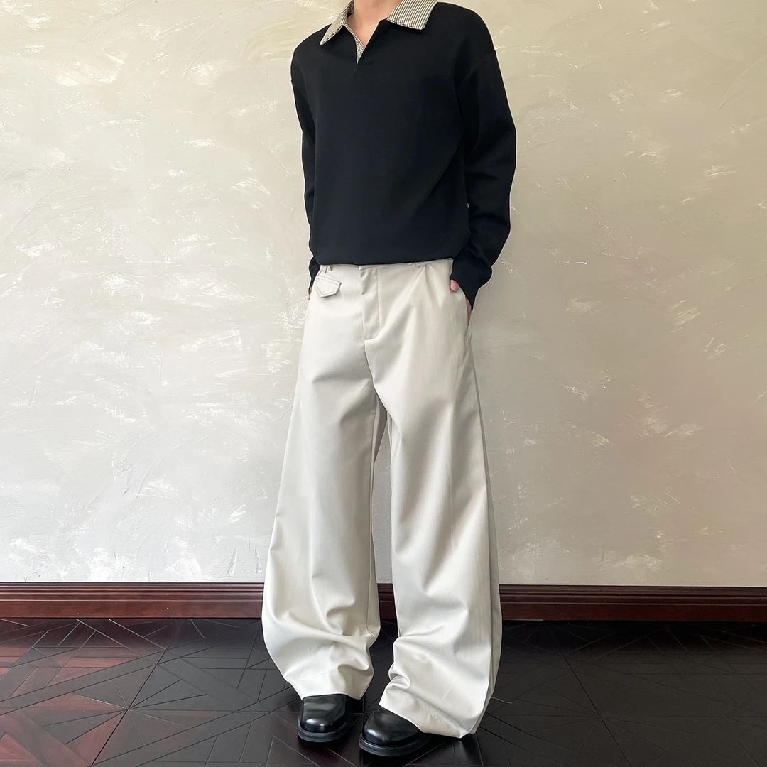 A PUEE美式复古高级感褶皱弯刀西裤子cleanfit简约宽松直筒休闲裤