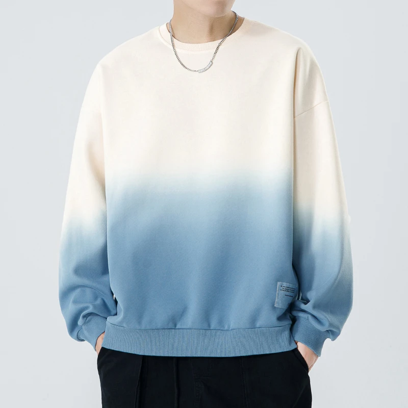 男装基础款渐变圆领卫衣男春秋新款吊染宽松潮牌男士卫衣男士长袖