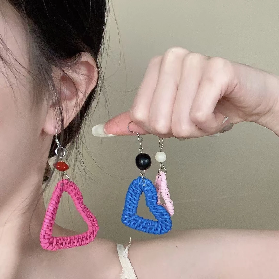 铜合金锆石耳饰 风藤编耳环女新款度假风配饰轻奢小众耳饰高级感