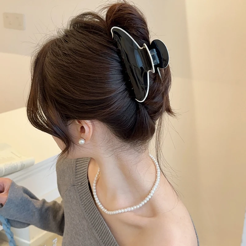 质感超好韩国高级感黑白醋酸抓夹女后脑勺盘发大号鲨鱼夹发卡头饰