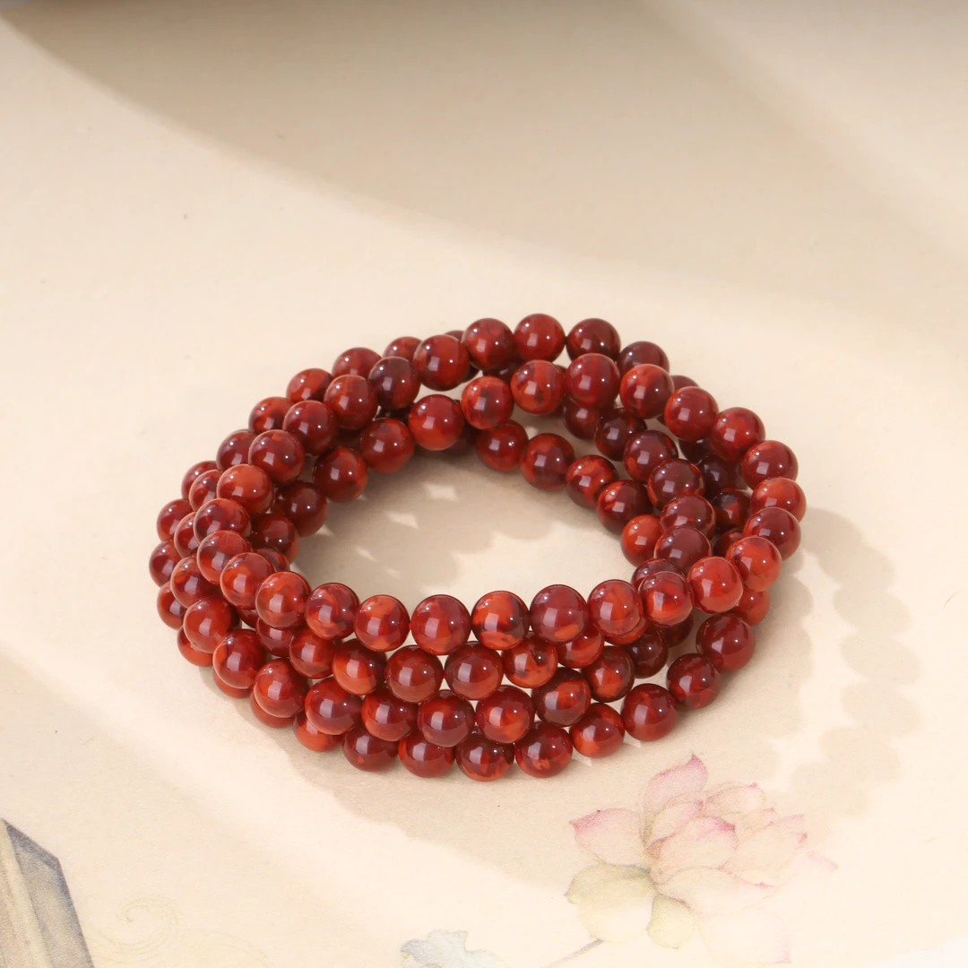 【不二】牛血红-6A毕业级-川料九口南红圆珠项链6.5mm±（多样性发）