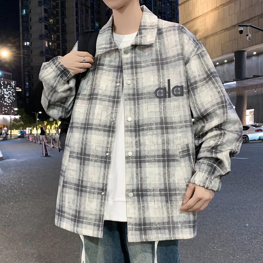 青少年秋季牛仔格子衬衫型夹克男春秋款港风外套男装上衣休闲衬衣