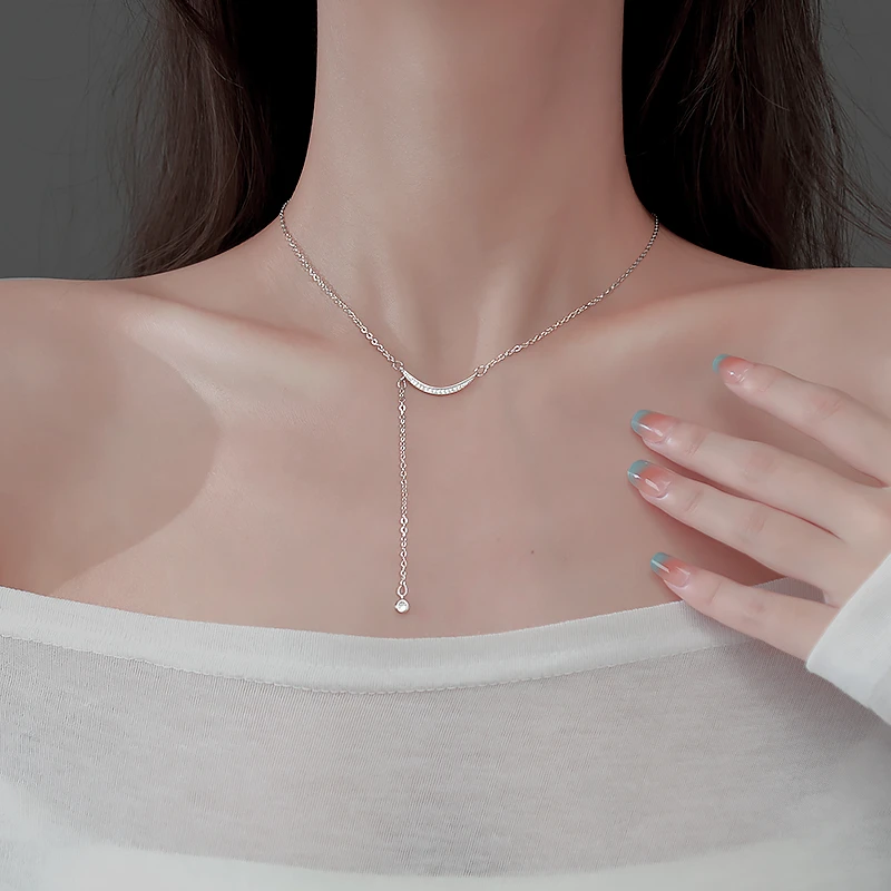CUOOYINO/初影 链子925银合成锆石 【微笑月牙】精致项链百搭锁骨链