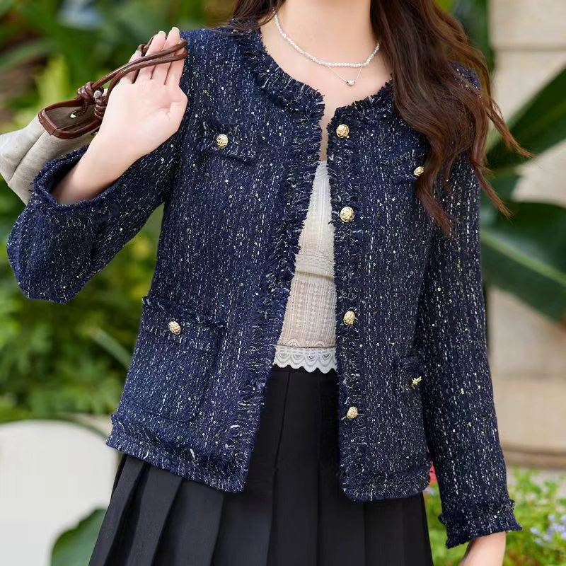 25B02时尚百搭气质小香风圆领长袖外套上衣女 1