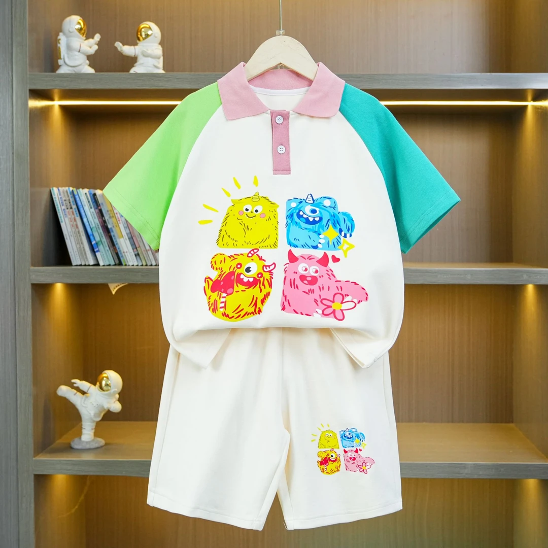 【现货一套 全码一个价】女童夏款翻领Polo衫套装休闲短袖童装jz008